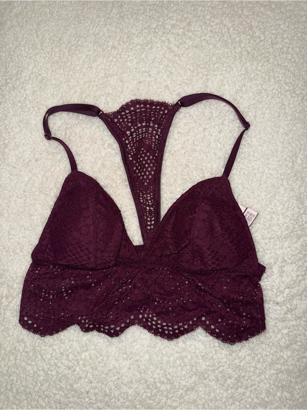 Victoria’s Secret Lace Racerback Bralette Burgundy Plum Size Small Lightly Lined